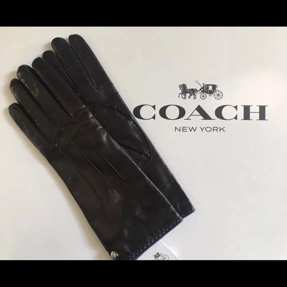NWT Coach Women's Leather Glove With Blue Trim 82821 Black Size 7 - Picture 1 of 7